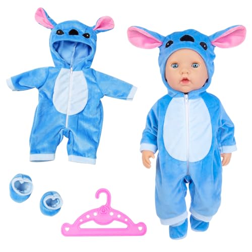 3 Teile Puppenzubehör Puppenkleidung Komplettes Set für 16-18 Zoll und 40-45 cm Puppe mit Overall, Schuhe, Kleiderbügel von TDDS9