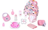 Puppenkleidung Zubehör für 16-18 Zoll Baby Puppen, 15-teiliges Fütterung und Pflege Set mit Windeltasche, Flasche, Lätzchen, Besteck, Taschentuchbox und Schmusetier von TDDS9