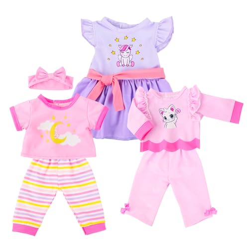 Puppenkleidung für 18 Zoll Baby Puppen, 6 Sets Mädchen Outfits mit 5-teiligem Zubehör inklusive Kleid Rock Haarband Top Hose Puppenkleidung 45 cm (ohne Puppe) von TDDS9