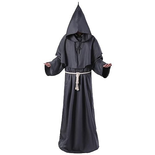 TDEOK Mittelalterliche Lederrüstung Halloween Mittelalter Gothic Kostüm Robe Kostüm Priester Kostüm Cosplay Kostüm Bühnenkostüm Anime Cosplay Herrenkostüm (Grey, L) von TDEOK
