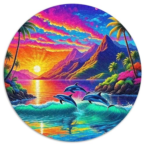 DelphinPuzzles 1000 Teil Für Erwachsene Und Kinder Rund SonnenuntergangKreatives Herausforderungsspielzeug-Geschenk1000pcs (67.5x67.5cm) von TDSNKAVHB