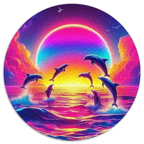 DelphinPuzzles 1000 Teile Für Erwachsene Rund SonnenuntergangKreative Herausforderungs-Familiendekorationen1000pcs (67.5x67.5cm) von TDSNKAVHB