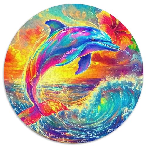 DelphinPuzzles 1000 Teile Für Erwachsene Rund SonnenuntergangKreatives Herausforderungsspielzeug-Geschenk1000pcs (67.5x67.5cm) von TDSNKAVHB