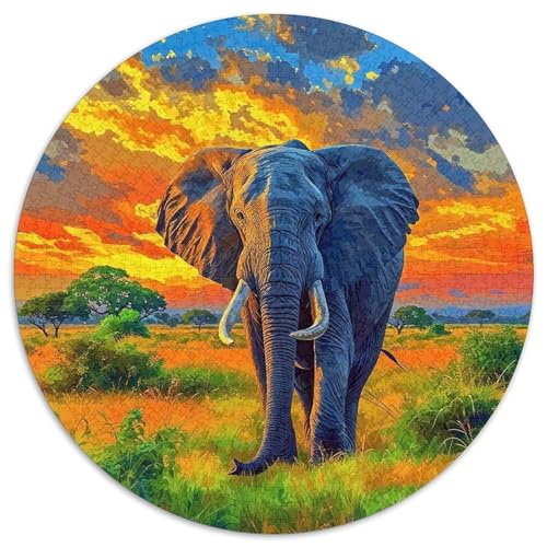 ElefantenPuzzle 1000 Teil Für Erwachsene Rund SonnenuntergangKreatives Herausforderndes Spielzeug-Geschenk1000pcs (67.5x67.5cm) von TDSNKAVHB