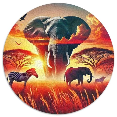 ElefantenPuzzle 1000 Teile Für Erwachsene Und Kinder Rund SonnenuntergangKreatives Herausforderndes Spielzeug-Geschenk1000pcs (67.5x67.5cm) von TDSNKAVHB