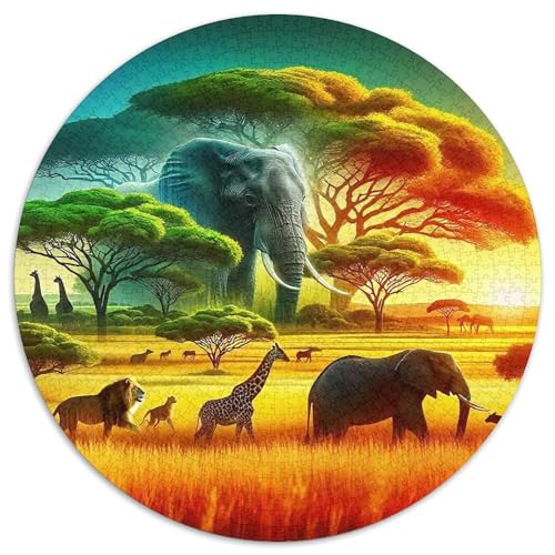 ElefantenPuzzles 1000 Teile Für Erwachsene Rund SonnenuntergangKreatives Herausforderungspuzzle-Spielzeug1000pcs (67.5x67.5cm) von TDSNKAVHB