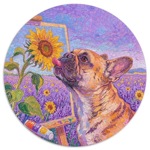 Französische BulldoggeJigsaw Puzzles 1000 Piece for Adults Round Haustier HundCreative Challenge Puzzle Toy1000pcs (67.5x67.5cm) von TDSNKAVHB