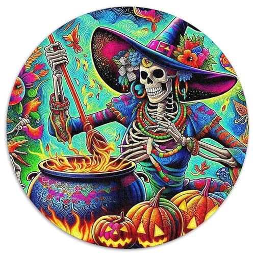 HalloweenPuzzle 1000 Teile Für Erwachsene Rund Skelett HexeKreatives Herausforderndes Puzzle-Spielzeug1000pcs (67.5x67.5cm) von TDSNKAVHB
