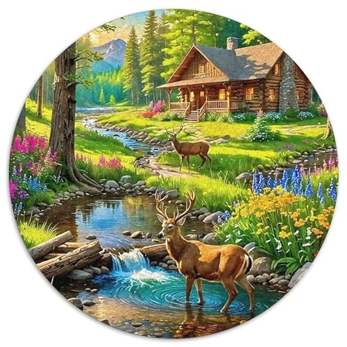 LandschaftPuzzle 1000 Teile Für Erwachsene Und Kinder Rund LogkabineKreative Herausfordernde Familiendekorationen1000pcs (67.5x67.5cm) von TDSNKAVHB