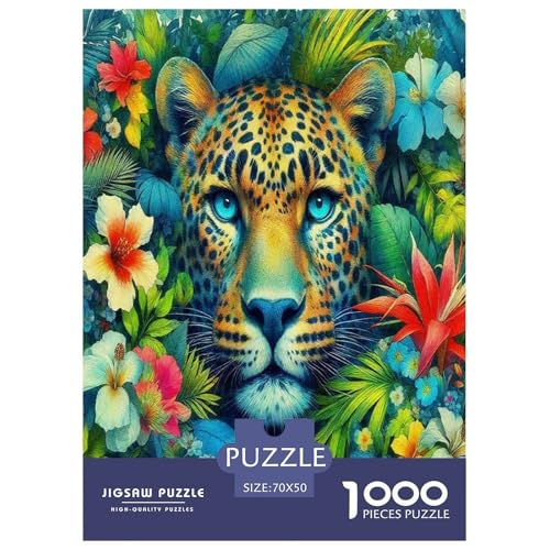 Leopard1000-teiliges Puzzle Für Erwachsene Bildungsspiele BlumenHerausfordernde Home Decors Tolle Geschenkidee70x50cm/1000pcs von TDSNKAVHB