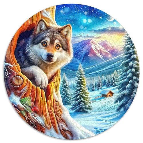 Mondlicht WolfPuzzle 1000 Teil Für Erwachsene Rund Schnee BergKreative Herausfordernde Familiendekorationen1000pcs (67.5x67.5cm) von TDSNKAVHB