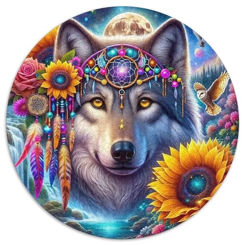 Mondlicht WolfPuzzle 1000 Teil Für Erwachsene Und Kinder Rund Primitive StämmeKreative Herausfordernde Familiendekorationen1000pcs (67.5x67.5cm) von TDSNKAVHB