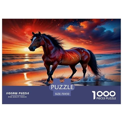 Pferd1000-teiliges Puzzle Für Erwachsene Und Kinder Bildungsspiele SonnenuntergangHerausfordernde Home Decors Tolle Geschenkidee70x50cm/1000pcs von TDSNKAVHB