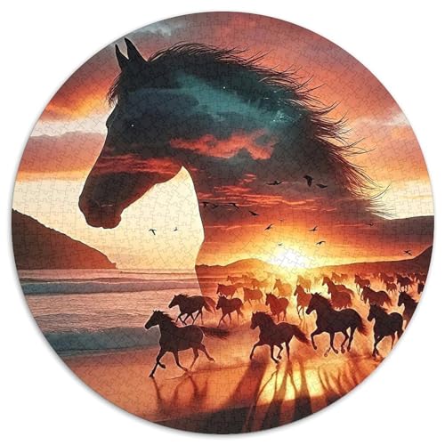 PferdPuzzle 1000 Teile Für Erwachsene Rund SonnenuntergangKreatives Herausforderndes Spielzeug-Geschenk1000pcs (67.5x67.5cm) von TDSNKAVHB