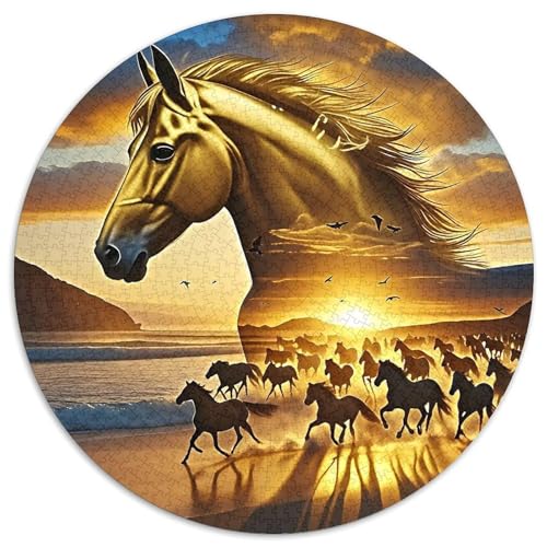 PferdPuzzles 1000 Teil Für Erwachsene Rund SonnenuntergangKreatives Herausforderndes Spielzeug-Geschenk1000pcs (67.5x67.5cm) von TDSNKAVHB