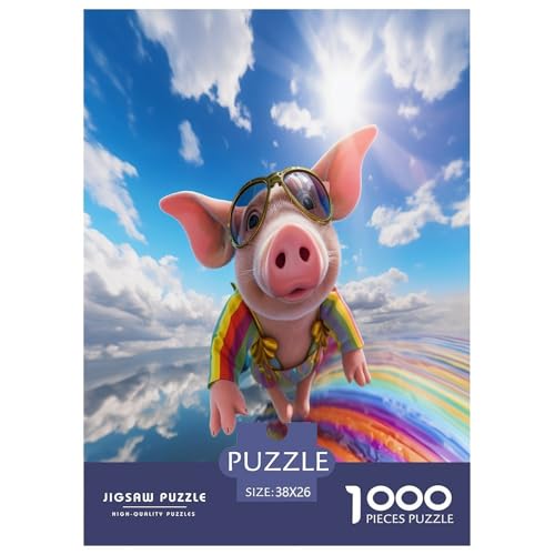 Pink Schweins Puzzle 1000-teilige Schwer Puzzle Spielzeug Lernspiel Impossible Herausforderung Spielzeug Für Erwachsene Und Kinder in Bewährter 38x26cm/1000pcs von TDSNKAVHB