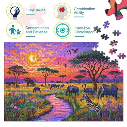 Savanna1000 Piece Jigsaw Puzzle for Adults Family Game SonnenuntergangChallenging for Home Decoration Great Geschenk Idea38x26cm/1000pcs von TDSNKAVHB