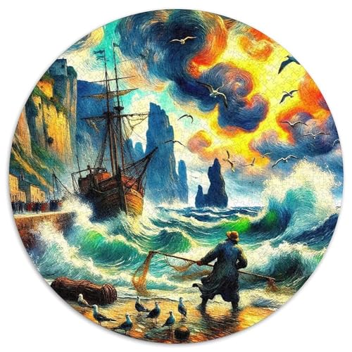 SchiffPuzzles 1000 Teile Für Erwachsene Und Kinder Rund SonnenuntergangKreatives Herausforderndes Spielzeug-Geschenk1000pcs (67.5x67.5cm) von TDSNKAVHB