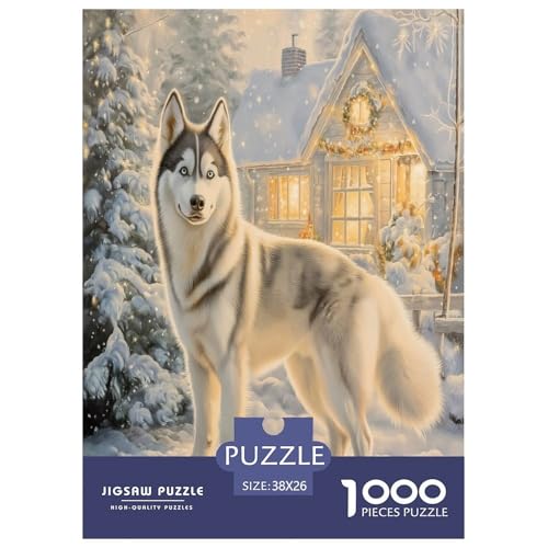 Sibirischer Husky Puzzle 1000-teilige Schwer Puzzle Spielzeug Lernspiel Impossible Herausforderung Spielzeug Für Erwachsene Und Kinder Ab 14 Jahren 38x26cm/1000pcs von TDSNKAVHB