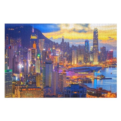 Klassische Puzzle für Erwachsene Teenager Freizeit Spaß Spiel Spielzeug Geeignet， ，Skyscrapers, Lights, Night, ，Lernspielzeug FüR Kinder Holz 75x50 von TDXYz