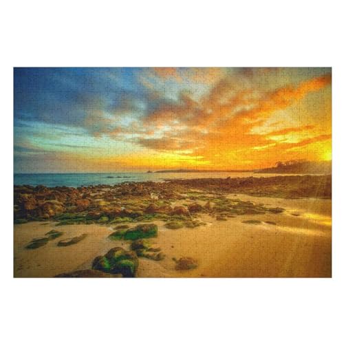 Klassische Puzzle für Erwachsene Teenager Freizeit Spaß Spiel Spielzeug Geeignet，, Coast, Moss, sea, Sunrise, ，Lernspielzeug FüR Kinder Holz 75x50 von TDXYz