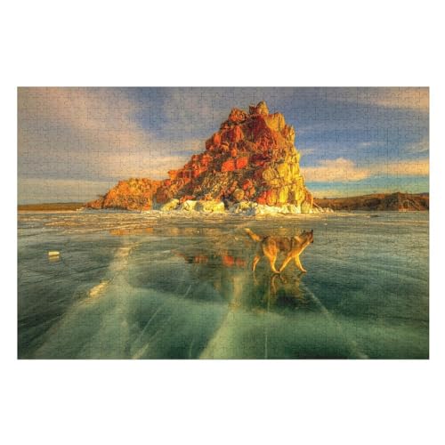 Klassische Puzzle für Erwachsene Teenager Freizeit Spaß Spiel Spielzeug Geeignet，, Lake Ice Surface Dog，，Lernspielzeug FüR Kinder Holz 75x50 von TDXYz