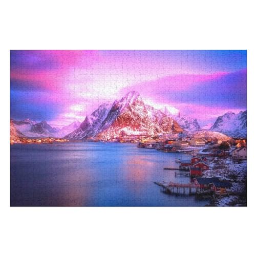 Klassische Puzzle für Erwachsene Teenager Freizeit Spaß Spiel Spielzeug Geeignet，, Town, Mountains, Snow, Houses, sea, ，Lernspielzeug FüR Kinder Holz 75x50 von TDXYz