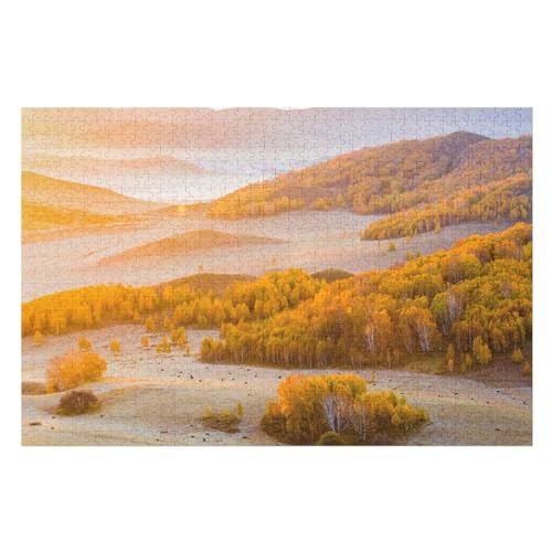 Klassische Puzzle für Erwachsene Teenager Freizeit Spaß Spiel Spielzeug Geeignet，Autumn, Trees, Fog, Morning, ，Lernspielzeug FüR Kinder Papier 52x38 von TDXYz