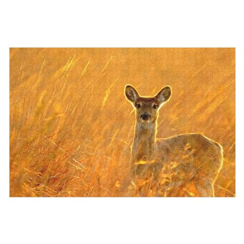 Klassische Puzzle für Erwachsene Teenager Freizeit Spaß Spiel Spielzeug Geeignet，，Autumn Deer Look, ，Lernspielzeug FüR Kinder Holz 75x50 von TDXYz