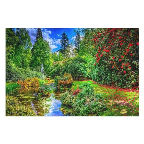 Klassische Puzzle für Erwachsene Teenager Freizeit Spaß Spiel Spielzeug Geeignet，Green Trees red Flowers Fountain, ，Lernspielzeug FüR Kinder Holz 75x50 von TDXYz