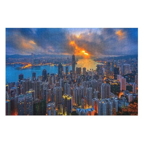 Klassische Puzzle für Erwachsene Teenager Freizeit Spaß Spiel Spielzeug Geeignet，Lights, Dusk, Clouds, sea, Skyscrapers，，Lernspielzeug FüR Kinder Papier 38x26 von TDXYz