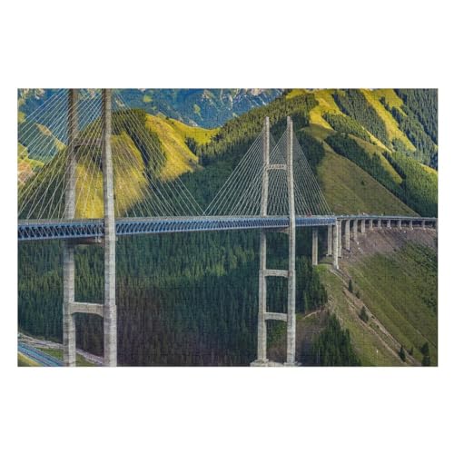 Puzzle für Erwachsene und Kinder ab 14 Jahren, 1000 StüCk， Bridge, Mountains, Trees,，Lernspielzeug FüR Kinder Holz 75x50 von TDXYz