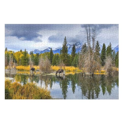 Puzzle für Erwachsene und Kinder ab 14 Jahren, 1000 StüCk，, Moose, Trees, River，，Lernspielzeug FüR Kinder Holz 75x50 von TDXYz