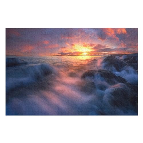 Puzzle für Erwachsene und Kinder ab 14 Jahren, 1000 StüCk，, sea Sunset Water Stream，，Lernspielzeug FüR Kinder Papier 70x50 von TDXYz