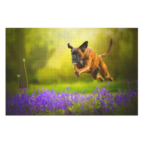 Puzzle für Erwachsene und Kinder ab 14 Jahren, 1000 StüCk，Bulldog Running Jumping, ，Lernspielzeug FüR Kinder Papier 52x38 von TDXYz