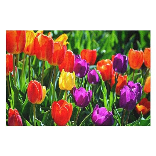 Puzzle für Erwachsene und Kinder ab 14 Jahren, 1000 StüCk，Garden Flowers, red, Purple, Yellow Tulips, ，Lernspielzeug FüR Kinder Papier 70x50 von TDXYz