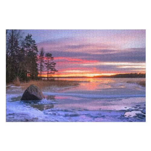 Puzzle für Erwachsene und Kinder ab 14 Jahren, 1000 StüCk，，Winter Trees Snow Lake Sunset Clouds Ice，，Lernspielzeug FüR Kinder Papier 70x50 von TDXYz