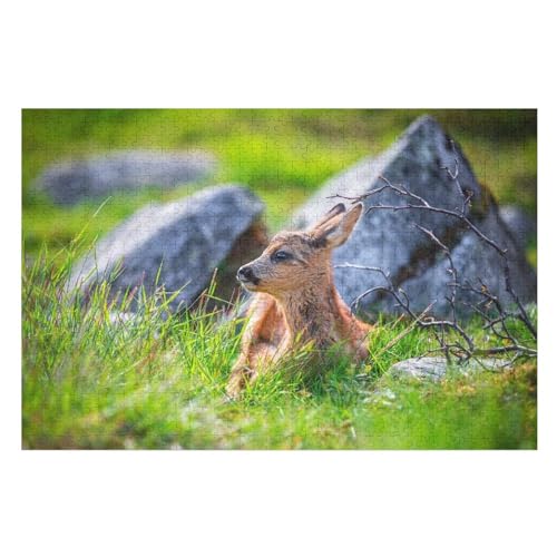 Wohnkultur Geburtstag ，Challenging Games Moderne Lernspiel Stress Relief ，1000 StüCk，，Deer cub Green Grass Rocks，，Lernspielzeug FüR Kinder Holz 75x50 von TDXYz