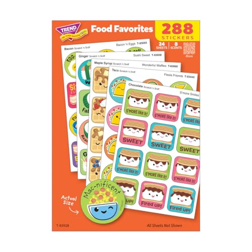 Food Favorites Scratch 'n Sniff Stinky Sticker, Sortimentspackung, 288 Stück von TE TREND ENTERPRISES, INC. WE MAKE LEARNING FUN!