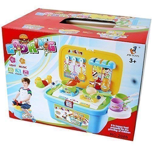 Kinderküche Mobile kompakte Spielküche Spielkiste Spielbox fahrbar Spielzeug Sound Lichteffekte 26-teilig von TE-Trend