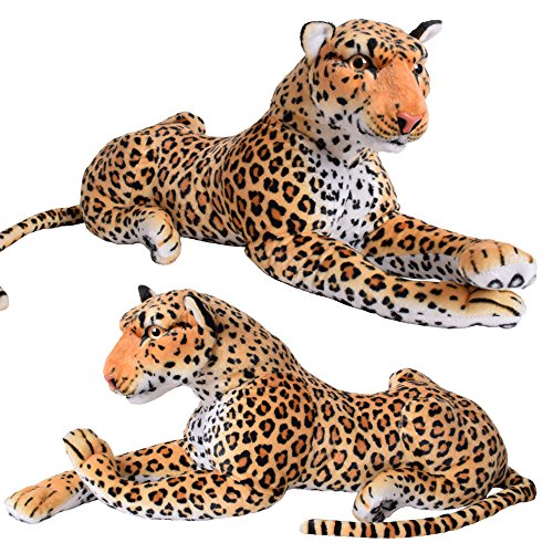 TE-Trend Leopard Kuscheltier XXL Plüschtier Stofftier liegend Design Deko Raubkatze Großkatze Spielzeug 80cm Mehrfarbig von TE-Trend