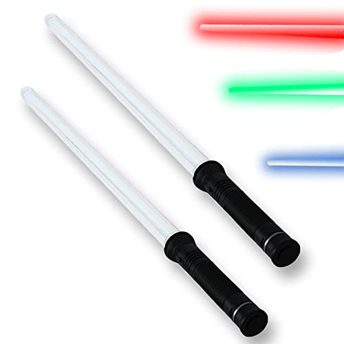 TE-Trend 2 Stück Laserschwert Lichtschwert Schwert mit Sound und 4-Fach LED Lichteffekte blau grün rot Dauerlicht bis 78 cm ausziehbar SGS geprüft Griff schwarz von TE-Trend