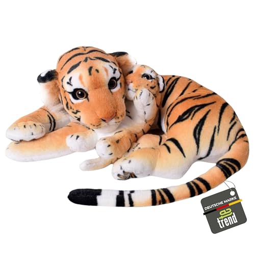 TE-Trend 2in1 XL Plüsch Tiger Tigerbaby Raubkatze Kuscheltier Großkatze liegend 60cm Stofftier braun getigert von TE-Trend