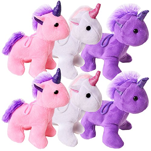 TE-Trend 6 Stück Einhorn Unicorn Plüschtier Anhänger Mädchen Geburtstag Deko Mitgebsel 12cm Party Set von TE-Trend