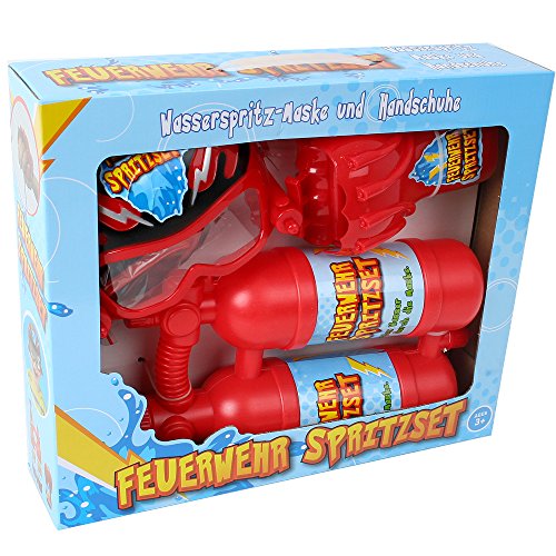 TE-Trend Feuerwehrlöscher Lösch Set für Kinder mit tragbarem Wasserbehälter, Helm und Handschuh von TE-Trend