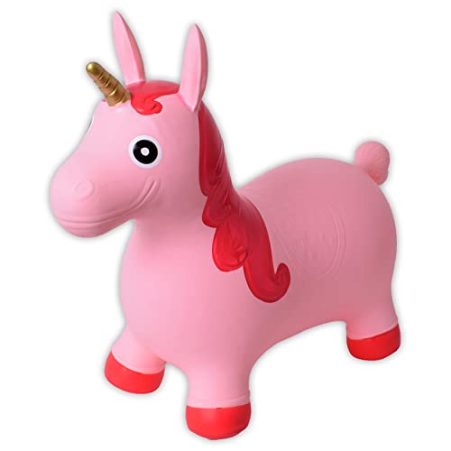 TE-Trend Hüpftier Einhorn Pferde Spielzeug Hüpfpferd Hüpfball ab 2 3 4 5 6 Jahre Hopser Sprungtier Unicorn Pferd zum draufsitzen und hüpfen Pink Rosa von TE-Trend