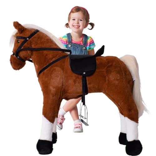 TE-Trend Pferd, 70 cm – Das perfekte Reitpferd für Kinder mit Sattel, Zaumzeug und Steigbügeln. EIN traumhaftes Geschenk für Pferdefreunde! Das ideale Spielzeug für glückliche Mädchen, Hellbraun von TE-Trend