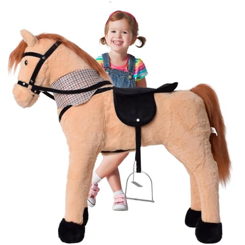 TE-Trend Pferd, 70 cm – Das perfekte Reitpferd für Kinder mit Sattel, Zaumzeug und Steigbügeln. EIN traumhaftes Geschenk für Pferdefreunde! Das ideale Spielzeug für glückliche Mädchen, beige von TE-Trend
