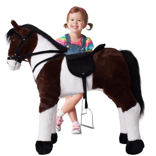 TE-Trend Pferd, 70 cm – Das perfekte Reitpferd für Kinder mit Sattel, Zaumzeug und Steigbügeln. EIN traumhaftes Geschenk für Pferdefreunde! Das ideale Spielzeug für glückliche Mädchen, braun von TE-Trend