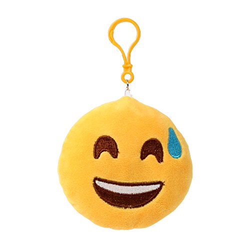 TE-Trend Plüsch Anhänger Taschenanhänger Emoji Emojicon Plüschtier Stofftier 10 cm mit Kordel und Karabiner Motiv: Sweat Smile von TE-Trend